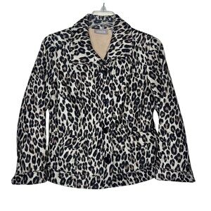Chico’s Jacquard Leopard Blazer Button Front Pockets Size Small Chico’s Size 0